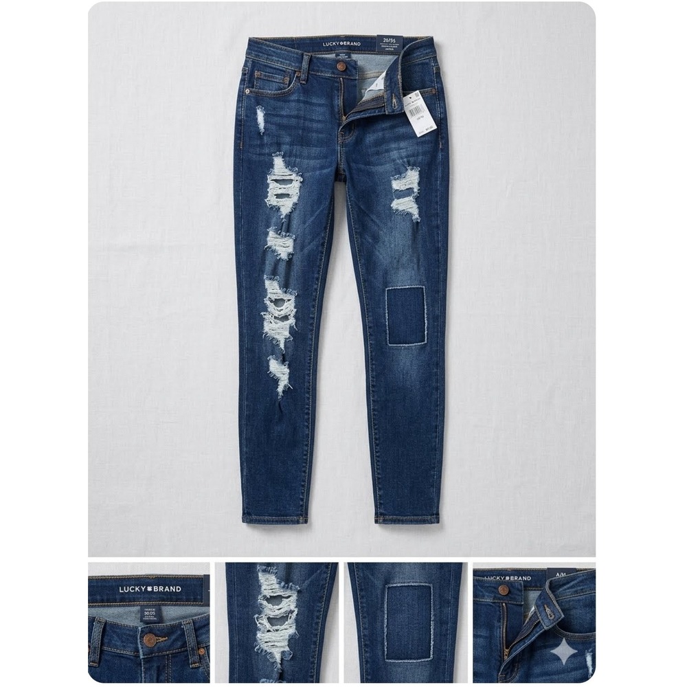 Fashion Nova Women's Dark Wash Distressed Skinny Denim Jeans Blue‎ 5-Pocket